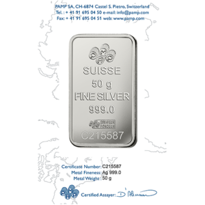 Fortuna Silver Rectangular Ingot - 50 g - buy online London UK